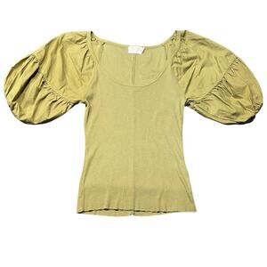 Nation LTD Women's Sonora‎ Ribbed Top in Green XS Organic Pima Cotton Coquette